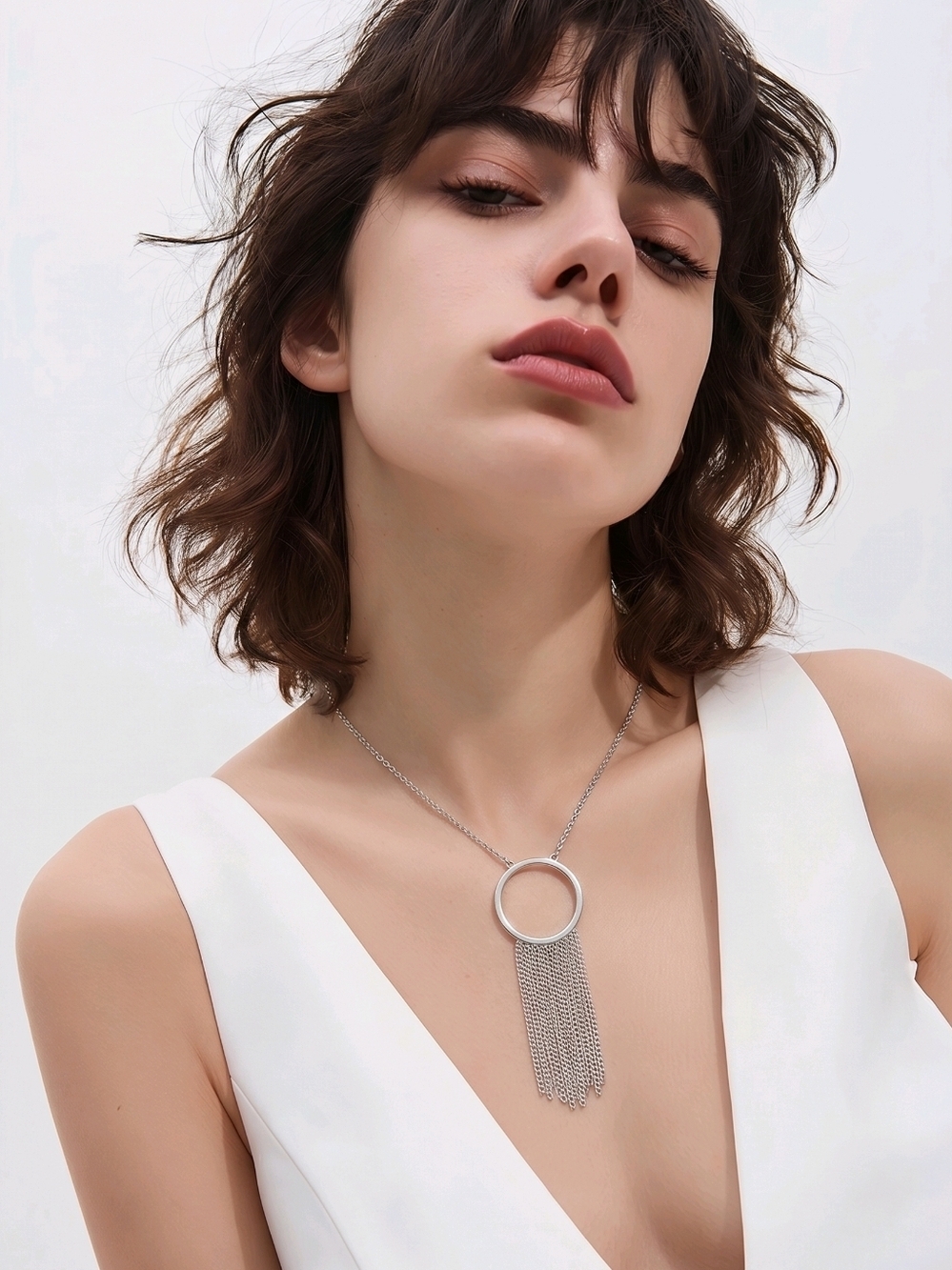 NWT nadineWest Elegant Silver Circle Fringe Necklace ~24"